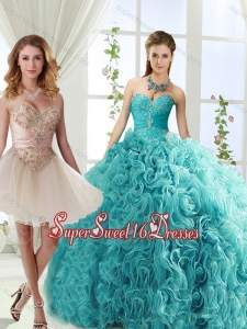 2016 Big Puffy Rolling Flowers Detachable Quinceanera Dresses with Beading and Appliques