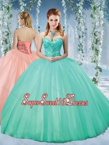 Discount Taffeta Beaded Puffy Skirt Quinceanera Gown in Turquoise