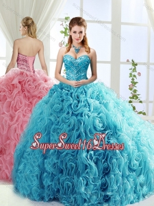 Artistic Rolling Flowers Brush Train Detachable Quinceanera Skirts with Beading