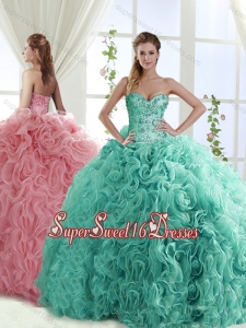Gorgeous Beaded Brush Train Detachable Quinceanera Skirts with Rolling Flower