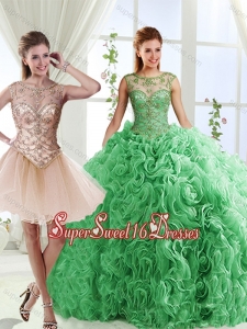 Luxurious See Through Scoop Green Detachable Quinceanera Skirts with Brush Train