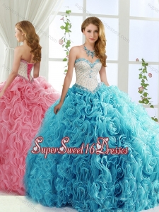 Modest Brush Train Beaded Baby Blue Detachable Quinceanera Skirts in Rolling Flowers