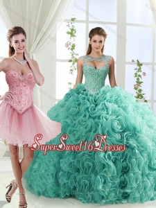 Simple Brush Train Detachable Sweet Sixteen Dresses with Beading and Rolling Flower