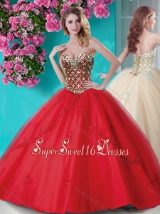 Exquisite Applique and Rhinestoned Big Puffy Quinceanera Dress in Red