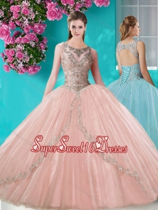 Cheap See Through Scoop Organza Quinceanera Dress with Beading