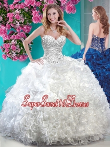 Elegant White Really Puffy Quinceanera Dress with Beading and Ruffles