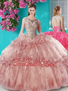 Really Puffy Beaded Bodice Scoop Organza Quinceanera Gown in Brown