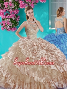 Ruffled Layers and Beaded Champagne Sweet 16 Dress in Organza and Taffeta