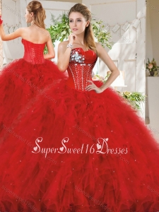 Popular Really Puffy Red 15th Birthday Party Dress with Beading and Ruffles