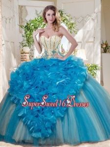 Visible Boning Really Puffy 15th Birthday Party Dress with Ruffles and Beading