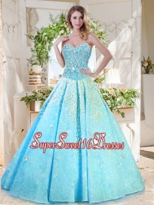 Beautiful A Line Aqua Blue Sweet Sixteen Gown with Beading and Appliques