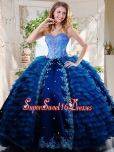 Luxurious Beaded and Applique Royal Blue Sweet Sixteen Dress in Taffeta and Tulle