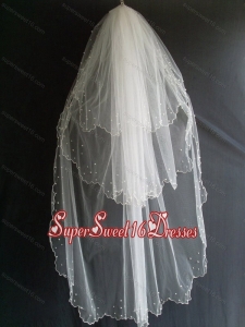 Beading Decorate Tulle Three Layers Graceful Wedding Veil