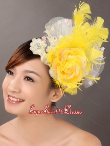 Feather Appliques Yellow Special Occasion Fascinators