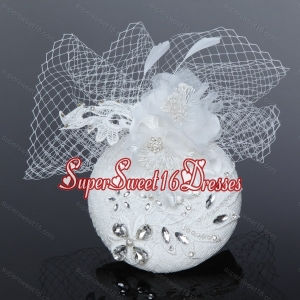 Cute White Tulle and Lace Rhinestone 2014 Hat Hair Ornament