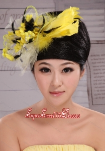 Fashionable Yellow and Black Feather Tulle Womens Fascinators