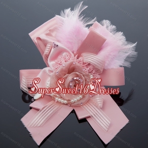 Pink Rhinestone Feather Hair Ornament for Imitation Pearls