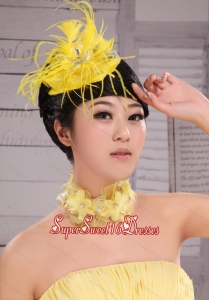 Pretty Yellow Beading Feather Flower Women s Fascinators For Party