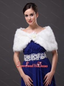 High Quality Faux Fur Special Occasion / Wedding Shawl In Ivory With Vneck