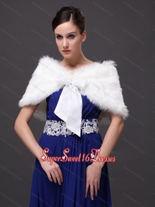 High Quality Rabbit Fur Special Occasion / Wedding Shawl In Ivory With V-neck