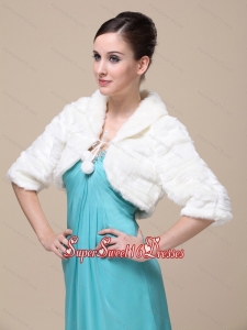 Faux Fur Special Occasion Wedding Jacket In Ivory With 1/2 Length Sleeves