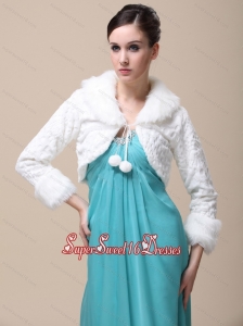 Faux Fur Special Occasion Wedding Jacket With Long Sleeves and Fold over Collar