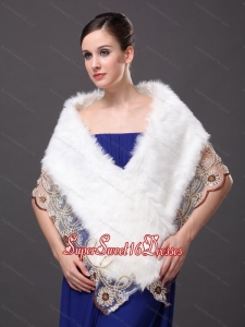 Lace V Neck Faux Fur Stylish White Formal Occasions Wraps / Shawls