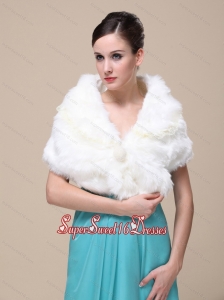 Top Selling Faux Fur Wedding Shawl With Lace V neck