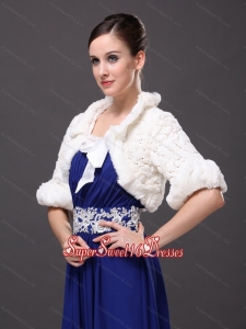 White Faux Fur Bowknot Fold-over Collar Prom Jacket