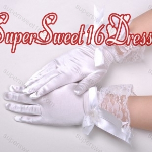 Chic Lycra Fingertips Wrist Length Bridal Gloves With Bow