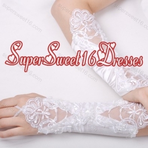 Fabulous Satin Fingerless Elbow Length Bridal Gloves With Appliques