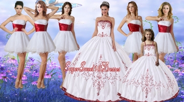 Elegant Wine Red and White Quinceanera Dress and Cute Spaghetti Straps Mini Quinceanera Dress and Cheap White Short Dama Dresses with Belt
