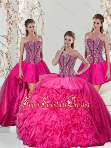 2015 Beautiful and Detachable Hot Pink Sweet 15 Dresses with Beading and Ruffles