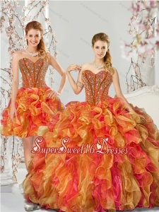 2015 New Arrival Detachable Beading and Ruffles Quinceanera Dresses in Multi color
