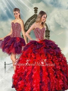 Detachable Beading and Ruffles Multi color Quince Dresses for 2015