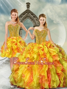 2015 Beautiful and Detachable Yellow and Orange Quinceanera Dress Skirts with Beading and Ruffles