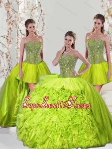 2015 Detachable Beading and Ruffles Yellow Green Modest Sweet Sixteen Dresses