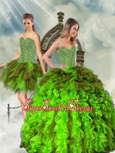 Detachable Beading and Ruffles Multi color Modest Sweet Sixteen Dresses