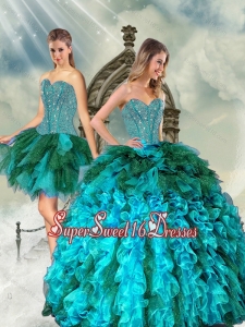 Detachable Multi color Beading and Ruffles Quinceanera Dress Skirts for 2015