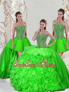 Detachable and Elegant Beading and Ruffles Quince Dresses in Spring Green for 2015