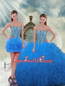 Most Popular and Detachable Aqua Blue Military Ball Dresses with Beading and Ruffles