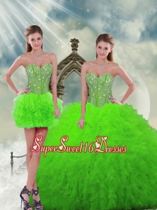 Beautiful and Detachable Beading and Ruffles Spring Green Sweet 16 Ball Gowns