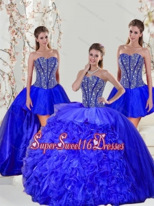 Detachable Beading and Ruffles Sweet 16 Dresses in Blue for 2015