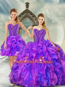 Exquisite and Detachable Blue and Lavender Sweet 16 Ball Gowns with Beading and Ruffles