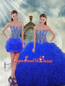 Most Popular and Detachable Royal Blue Sweet 16 Ball Gowns with Beading and Ruffles for 2015 Spring