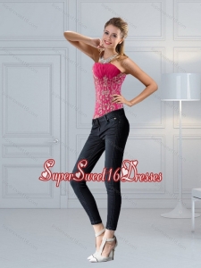 Perfect Hot Pink Sweetheart Corset with Embroidery and Beading