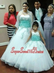 Exclusive Applique Big Puffy Quinceanera Dress in White and Apple Green