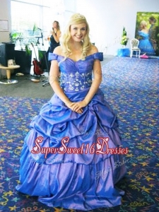 Fashionable V Neck Taffeta Quinceanera Dress with Appliques and Pick Ups
