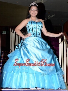 Luxurious A Line Aqua Blue Quinceanera Dress with Appliques and Hand Made Flowers