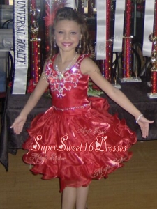 Popular Ruffled Layers and Beaded Little Girl Pageant Dress with Straps